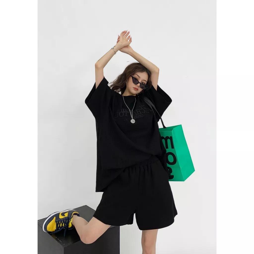 Bộ Áo Thun Unisex FFICHAI YOU Kèm Quần Short Dáng Rộng In Chữ