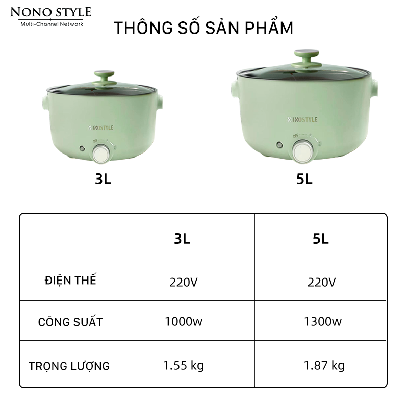 Nồi Điện Đa Năng Nonostyle (3L - 1000W) - Hàng Chính Hãng