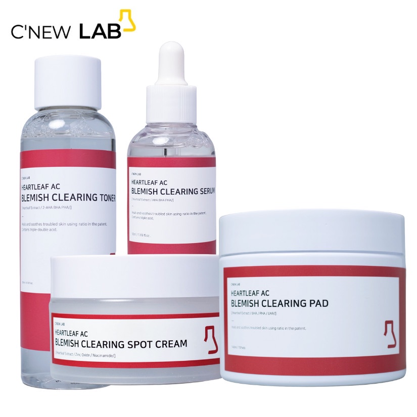 Combo Ngừa Mụn C'NEW LAB Bộ 4 Sản Phẩm Heartleaf Ac Blemish Clearing Giúp Giảm Mụn, Hỗ Trợ Mở Thâm Nám