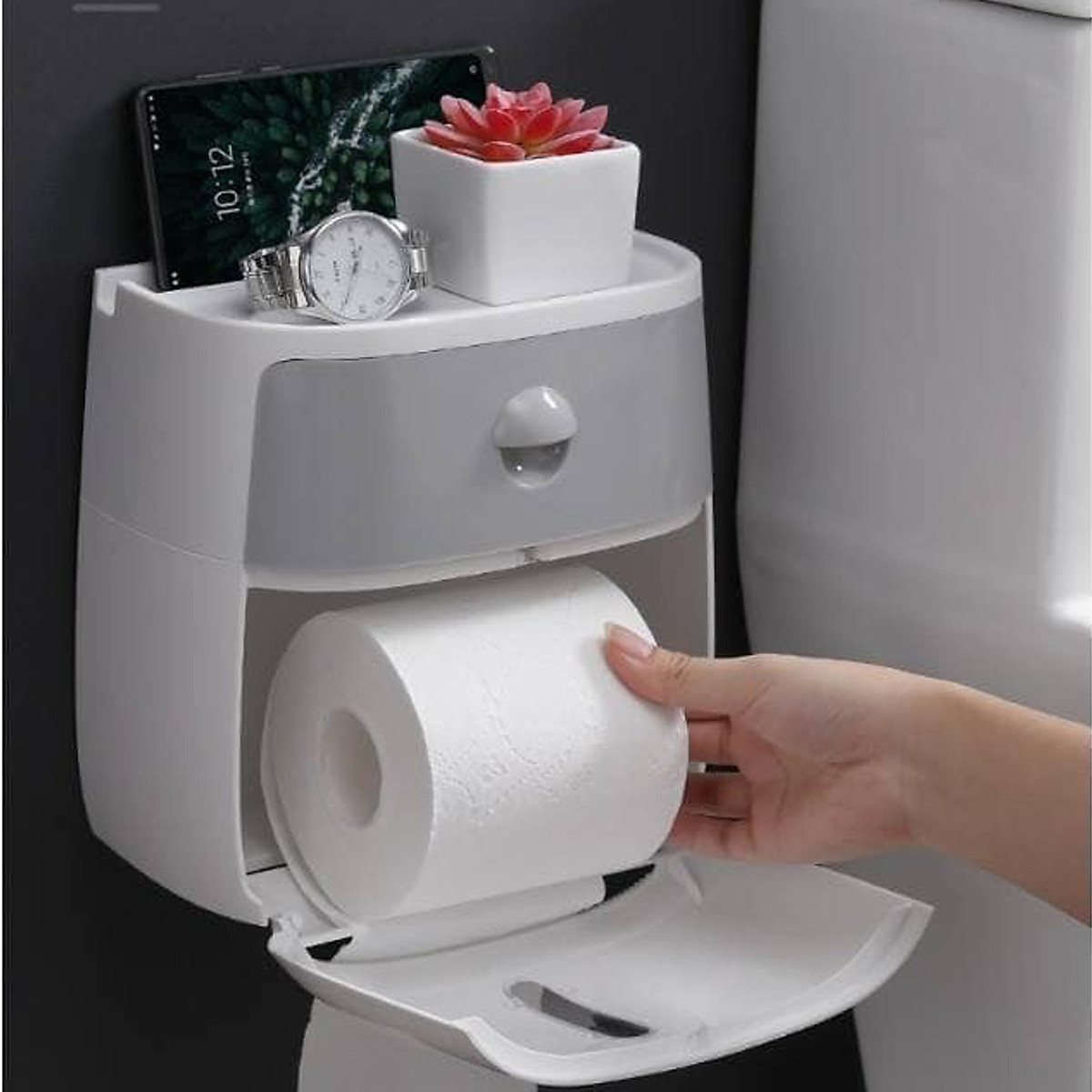 Hình ảnh Hộp đựng giấy vệ sinh kèm kệ để đồ HT SYS-COCO - 2 tầng cao cấp có ngăn kéo thông minh