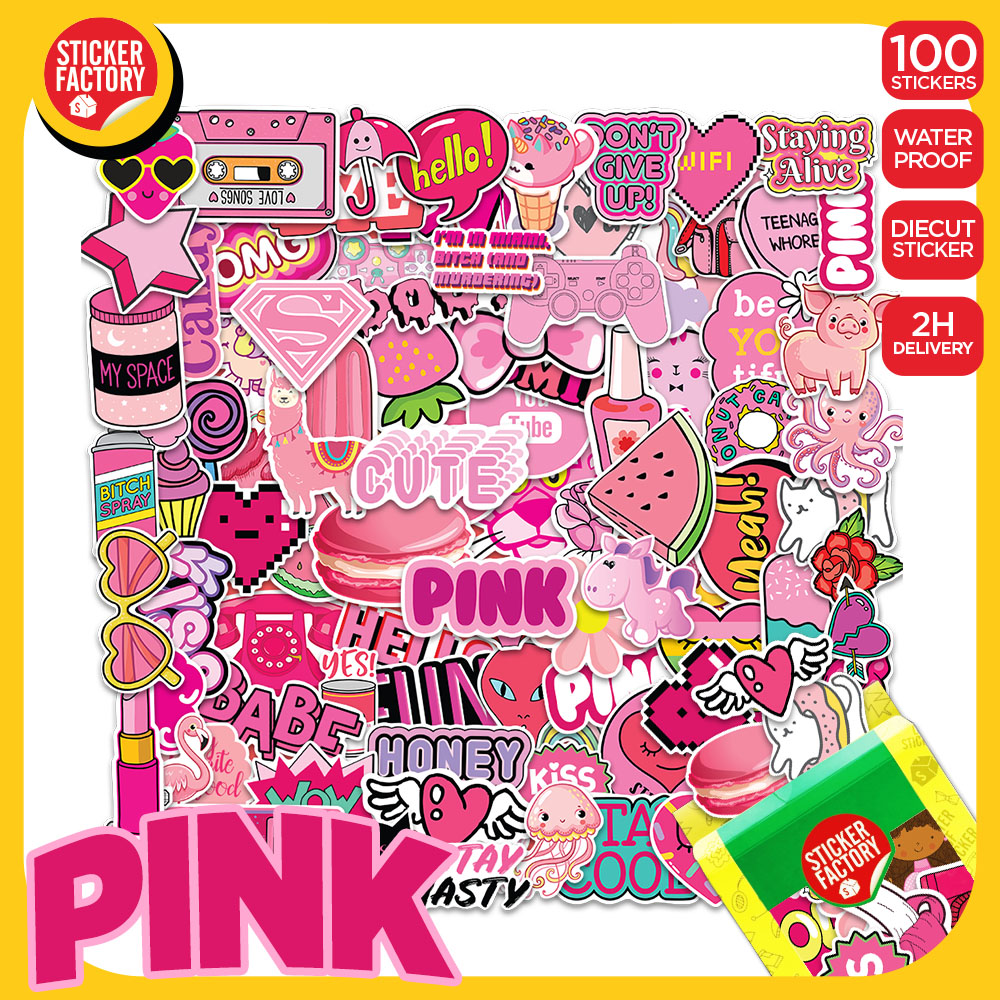 Pink - Set 100 sticker decal hình dán nón bảo hiểm, laptop, xe máy, ô tô - STICKER FACTORY