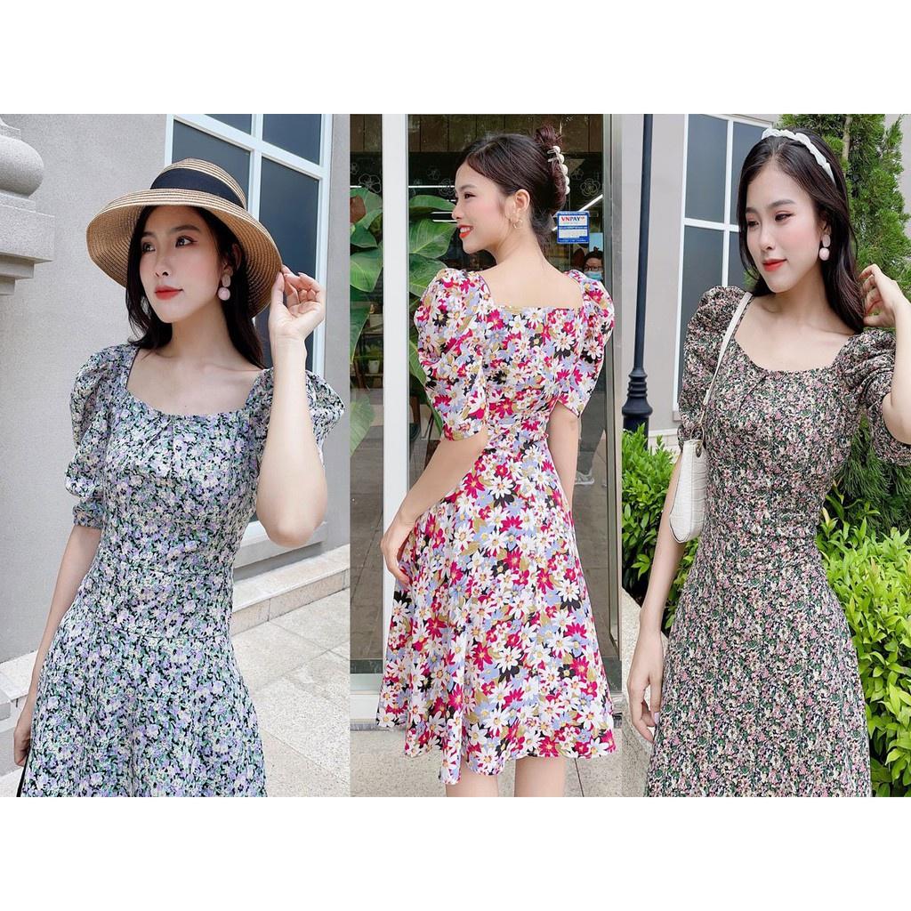 Đầm Váy Nữ Xòe Tay Bồng Cổ Vuông - MH0031