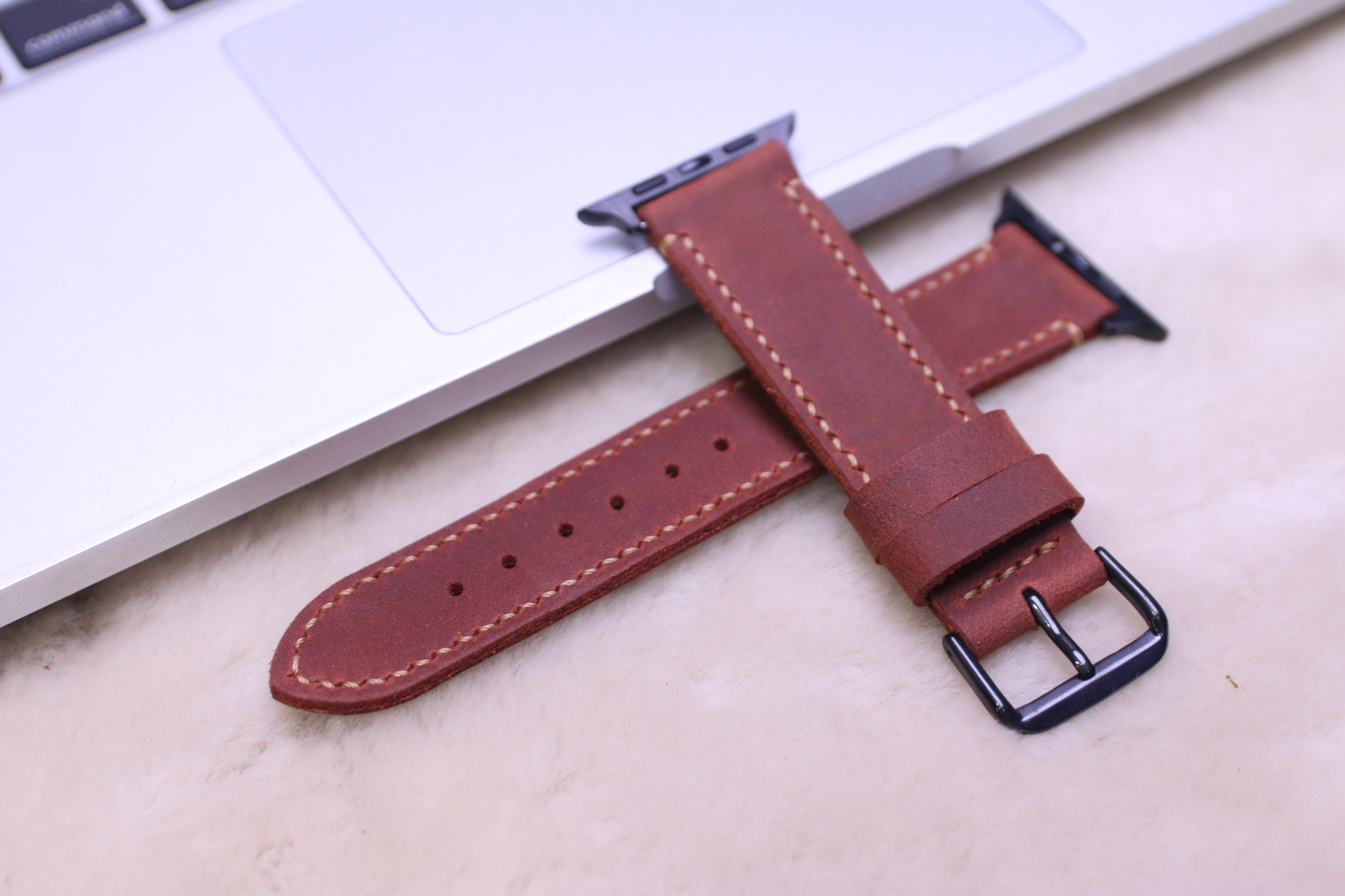 Dây Đeo Thay Thế Dành Cho Apple Watch - Da dò sáp Nâu Đỏ Handmade