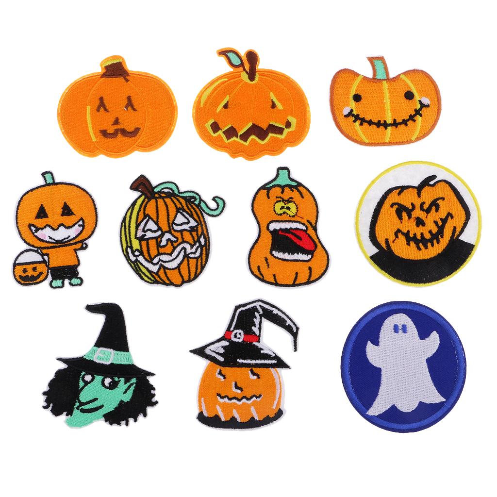 10 Chiếc Halloween Thêu May Sắt Trên Miếng Dán Huy Hiệu Túi Quần Áo Appliques