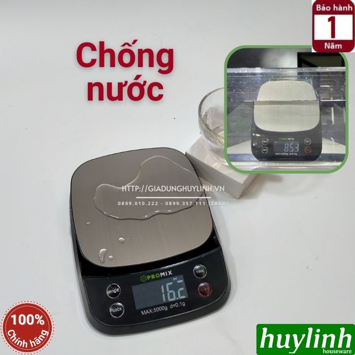 Cân điện tử nhà bếp Promix CDTP-06 - Chống nước - tối đa 5000g - 4 đơn vị cân - Đồng hồ đếm ngược