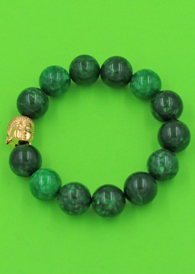 Vòng đeo tay Phật Như lai inox vàng - Chuỗi đeo tay đá cẩm thạch đông ninh 14 ly VCTDNNLV14 - Chuỗi đeo tay đá phong thủy