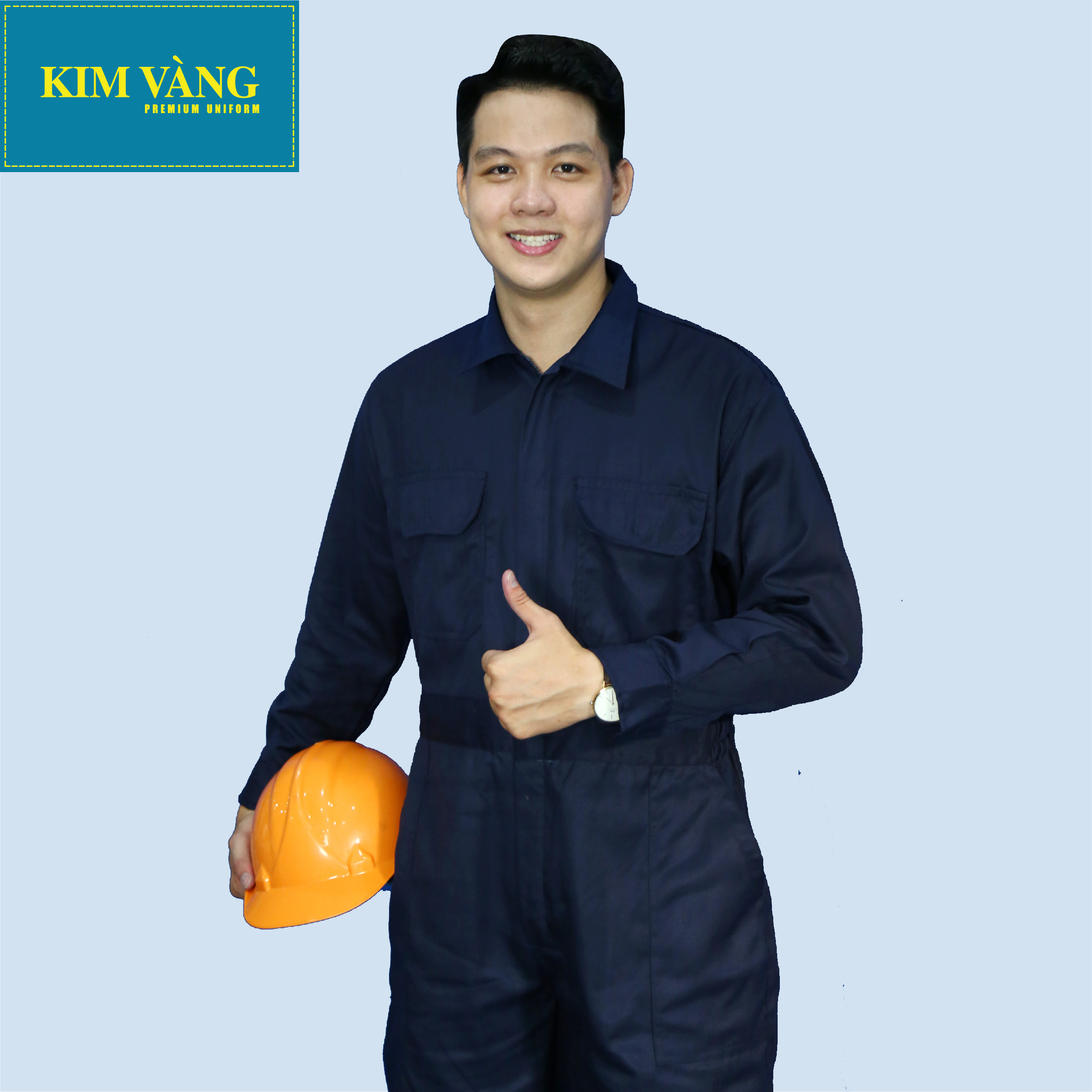 Bộ áo liền quần công nhân đồng phục bảo hộ lao động chất liệu Kaki TC cao cấp - Màu xanh đen