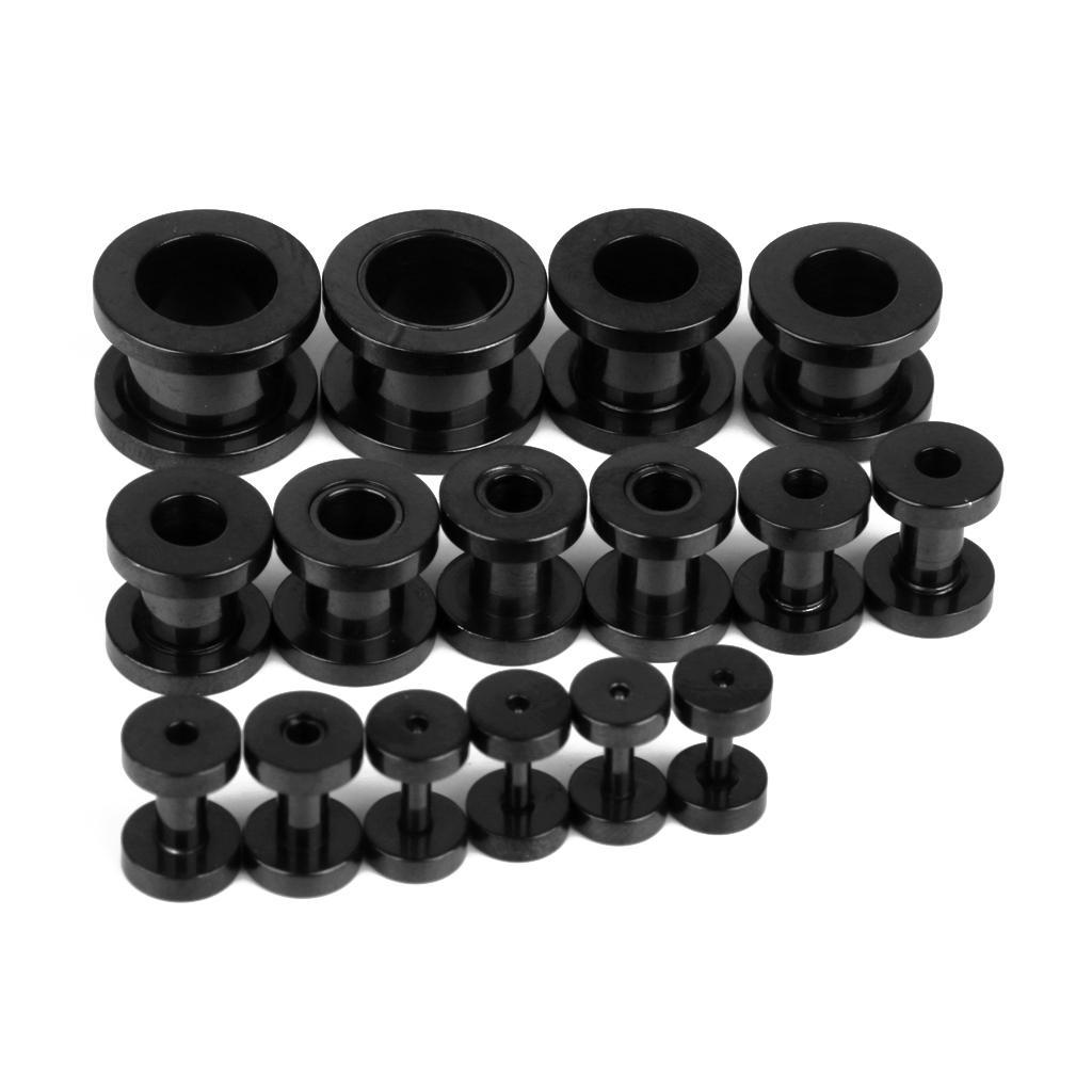 16PCS Stainless Steel Ear Plugs Tunnel Stretcher Expander Kit Black