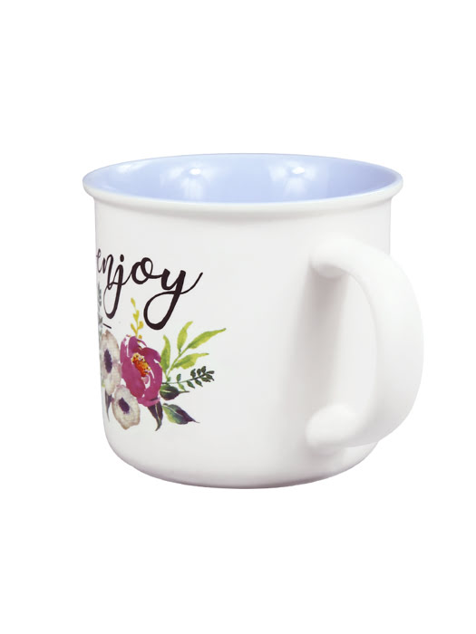 Cốc sứ tráng men họa tiết Hoa lá chữ Enjoy 360ml