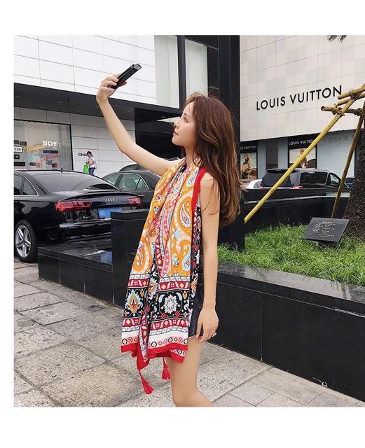 Khăn choàng du lịch biển khăn choàng boho in hoạ tiết thổ cẩm