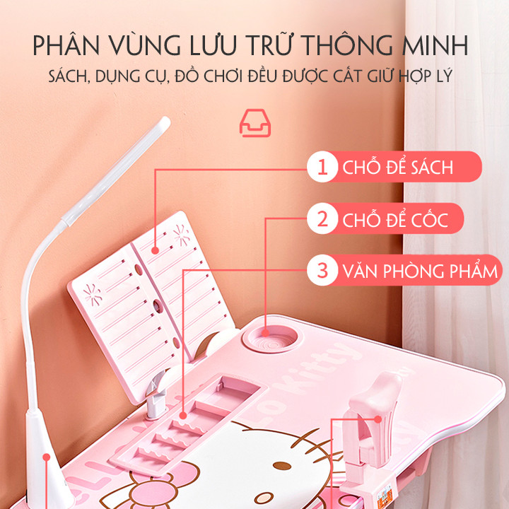 Bộ Bàn Ghế Học Sinh Kèm Đèn Học Và Giá Đỡ Sách Thông Minh Có Thể Tùy Chỉnh Độ Cao (Kèm Ghế)