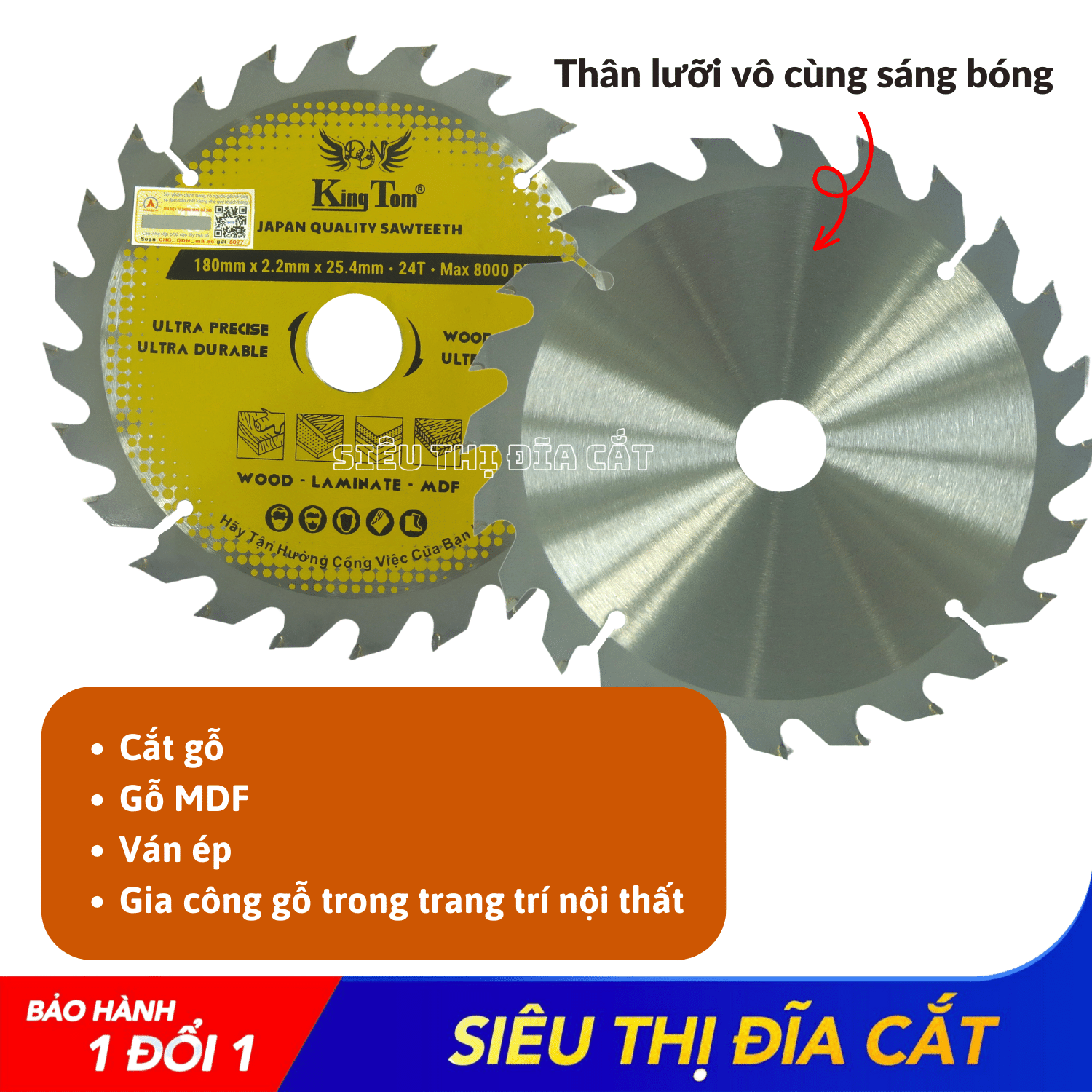 LƯỠI CƯA - LƯỠI CẮT GỖ 180-24 RĂNG KINGTOM VÀNG – CHẤT LƯỢNG VÔ ĐỊCH PHÂN KHÚC GIÁ RẺ!