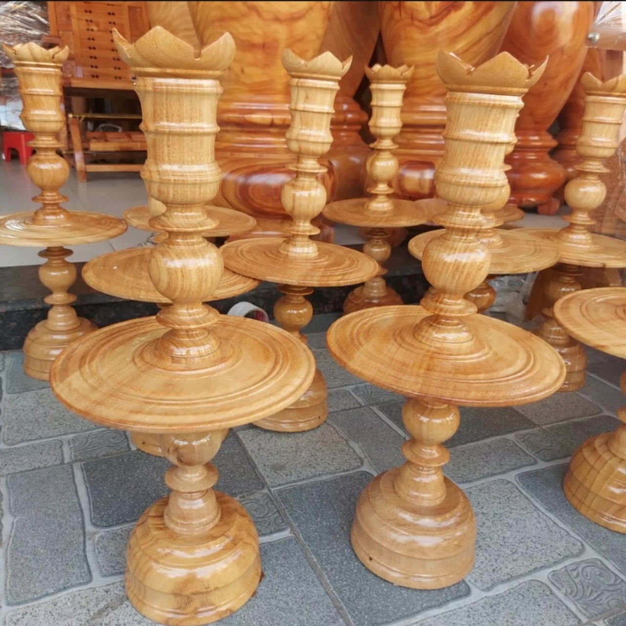 Cặp chân đèn cầy gỗ gõ 100% tự nhiên nhiều kích thước