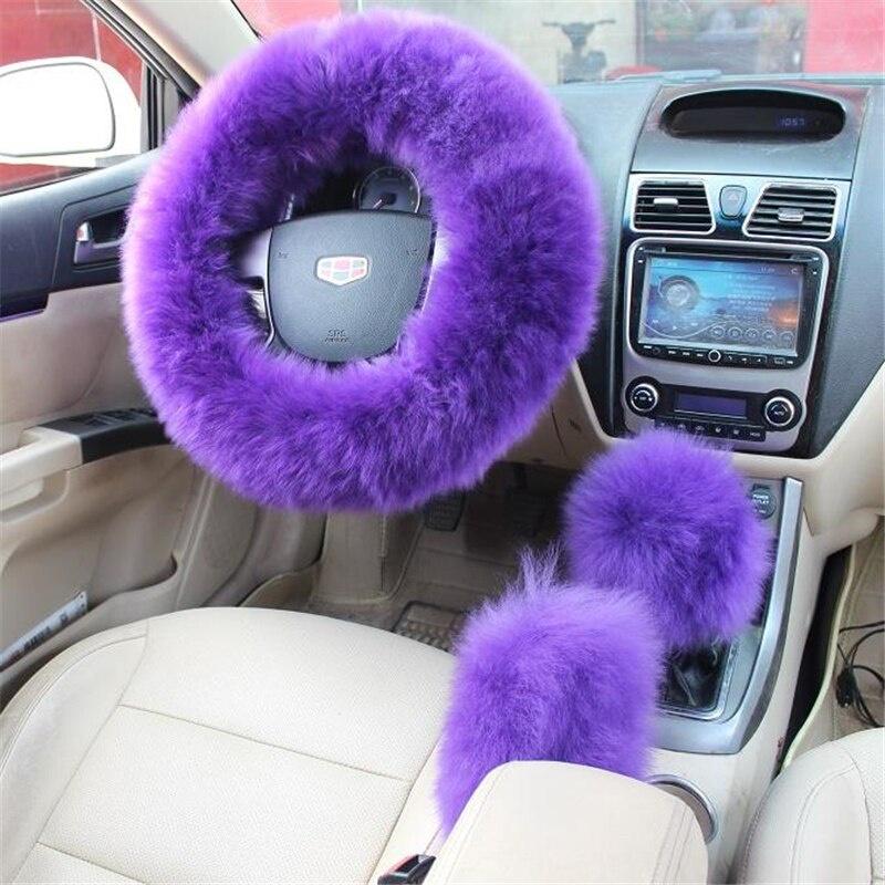 3Pcs Car Accessories Decoration Steering Wheel Cover + Handbrake Cover + Gear Shift Cover