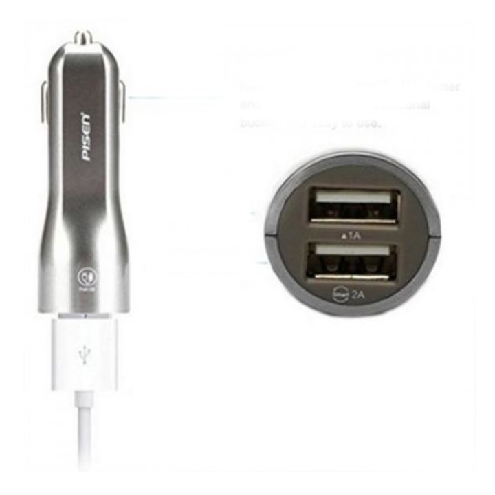 Sạc trên ô tô Pisen Dual USB Car Charger 1A/2A (smart) New - Hàng chính hãng