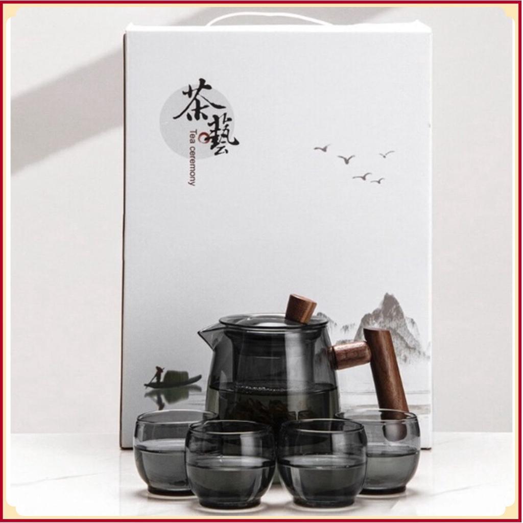 Bộ Ấm Trà 4 ly Thủy Tinh borosilicat Tea Ceremony Pot cao cấp