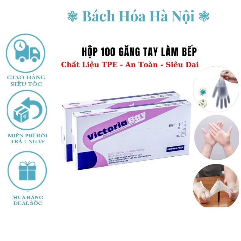 Hộp 100 găng tay cao su TPE Victoria Bay, Bao Tay Siêu Dai Dùng 1 lần Làm Bếp Nấu Ăn Vệ sinh