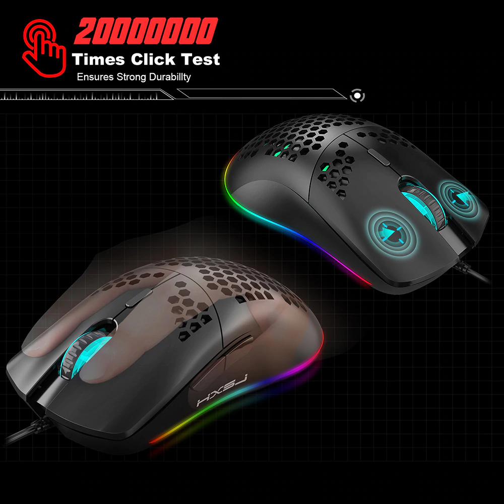 Chuột Chơi Game, Văn Phòng Có Dây HXSJ J900 Độ Nhạy Sáng 6400DPI - USB Wired Gaming Mouse RGB Gaming Mouse with Six Adjustable DPI Ergonomic Design for Desktop Laptop Black - Hàng Chính Hãng