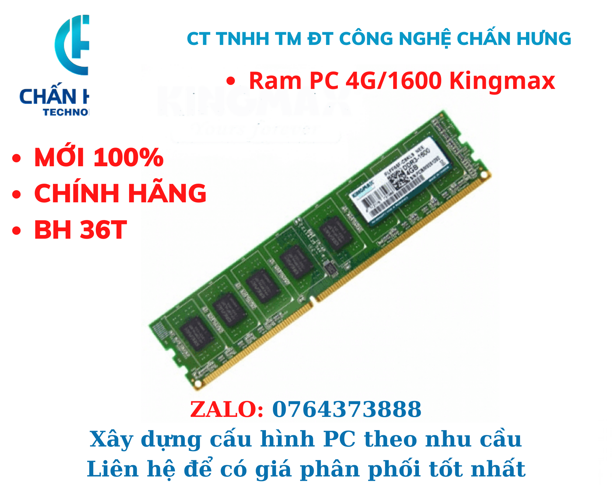 RAM PC KINGMAX DDR3 4GB Bus 1600 - HÀNG CHÍNH HÃNG