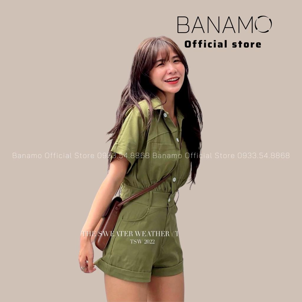 Bộ Jumpsuit cổ sơ mi liền quần gập gấu thời trang Banamo Fashion bộ Jumpsuit 181