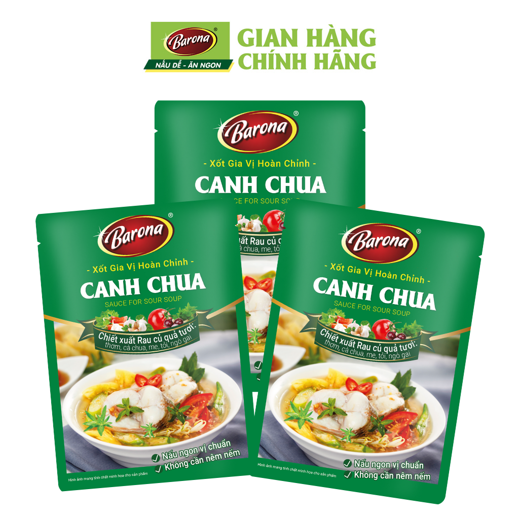 Combo 3 gói Xốt Gia vị hoàn chỉnh Barona - Canh Chua 80gr