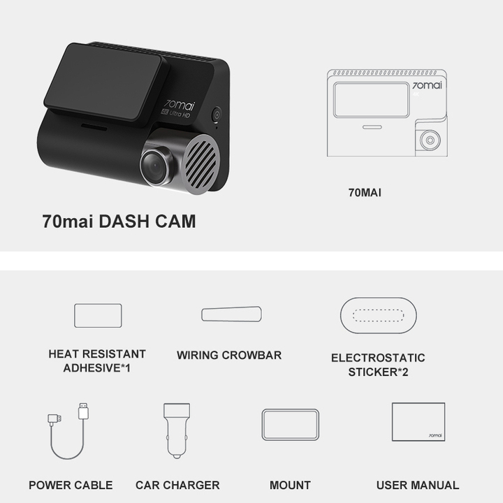 Bộ Camera hành trình trước và sau ô tô Xiaomi 70mai - Bản Quốc Tế cao cấp A500S - Màn hình: LCD 2.0 inch - Ống kính 7 ly full glass + kính lọc hồng ngoại F1.8 góc rộng 140° - Hàng Nhập Khẩu