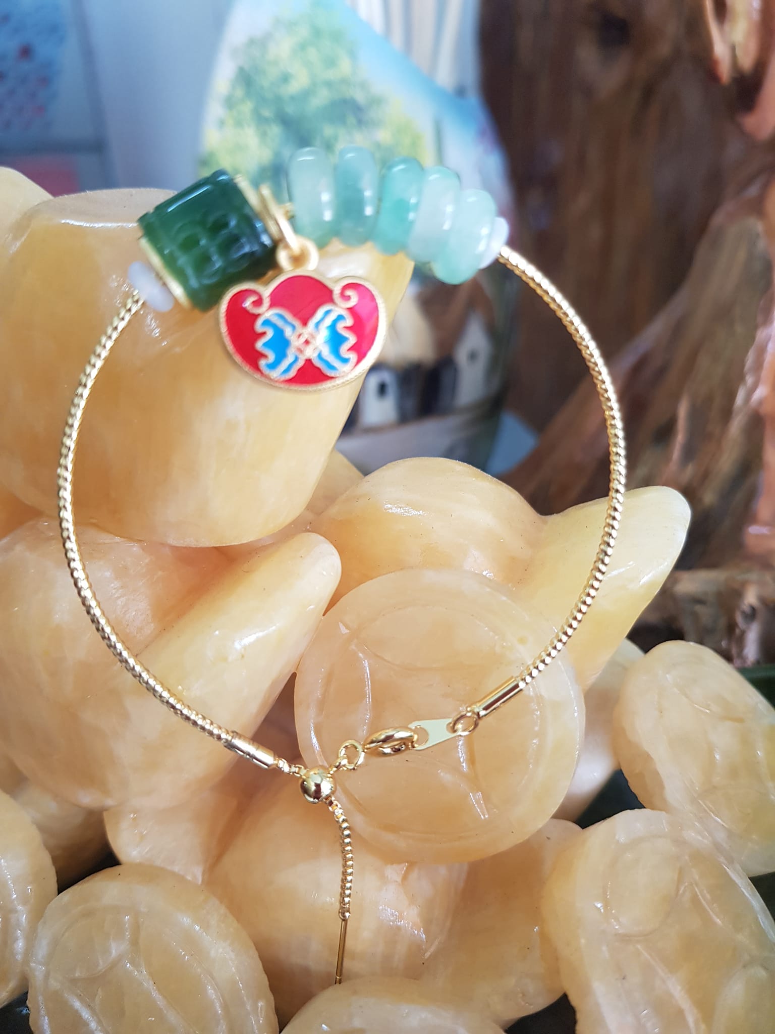 Vòng Tay Charm 5 Đồng Tiền Xanh ngọc nhẹ Hạt Lu Xanh Đậm Đá Cẩm Thạch Tự Nhiên Vòng phối phụ kiên Đỏ Đỏ may mắn dây vàng kiểu rút đẹp xinh tay ạ