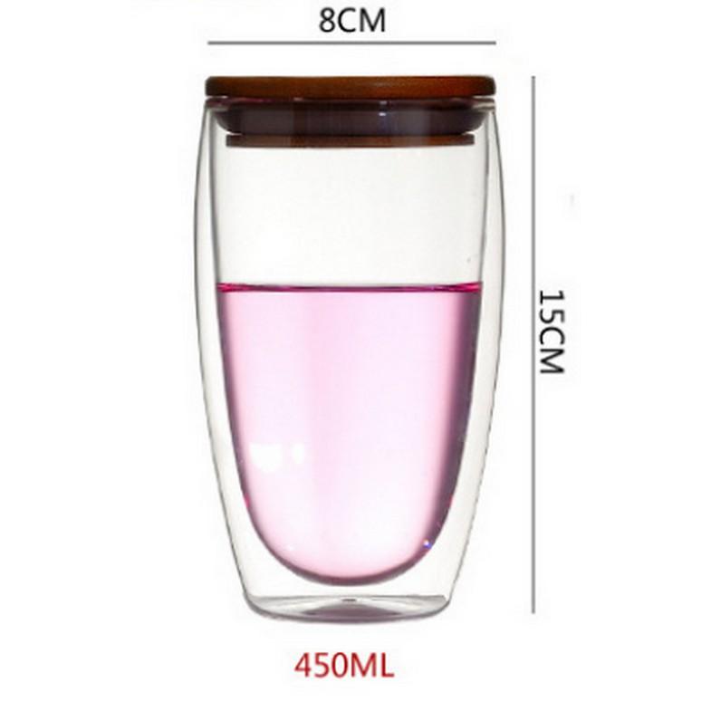 Ly thủy tinh 2 lớp 450ml chịu nhiệt có nắp gỗ - Home and Garden