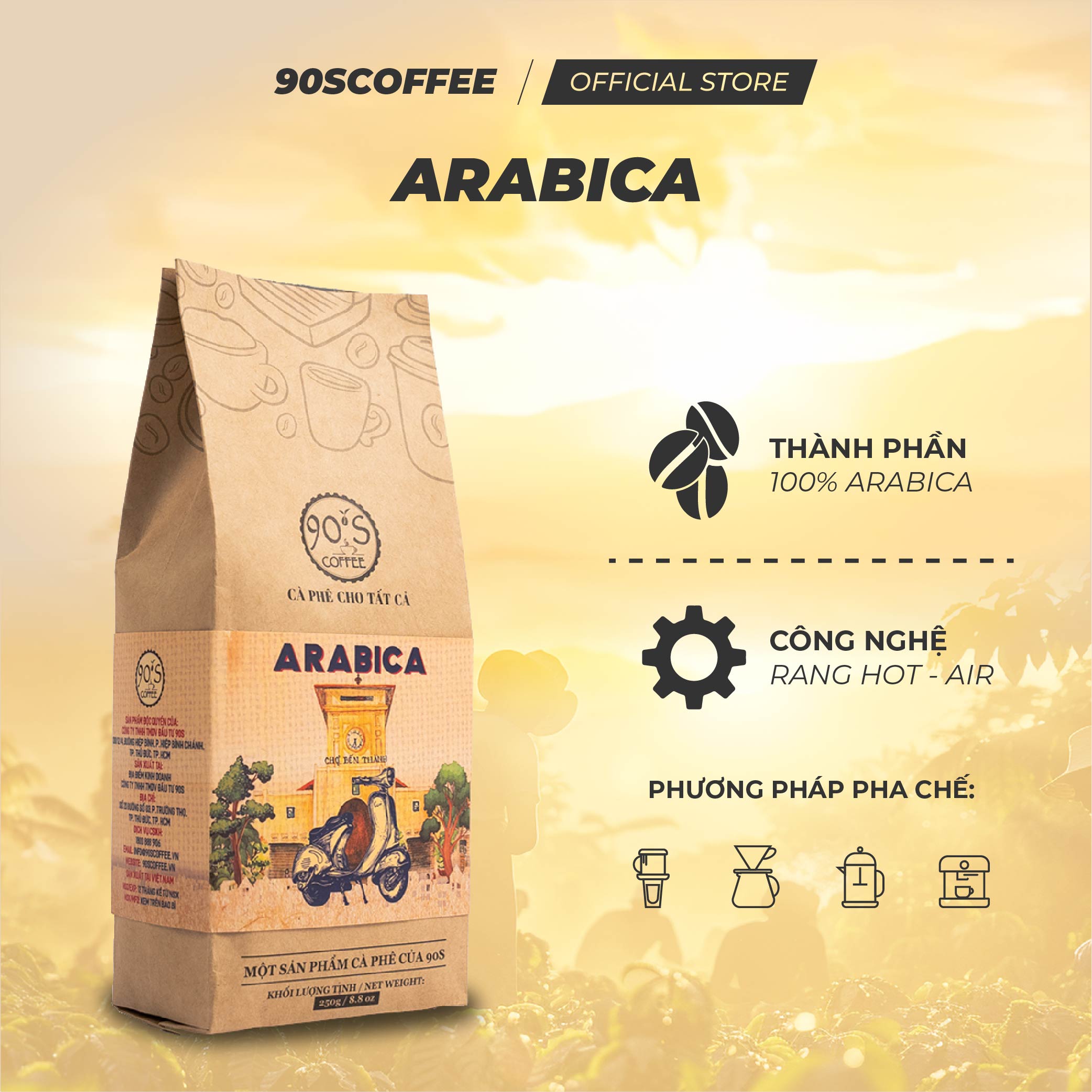 Cà Phê Arabica Nguyên Chất Rang Mộc - Gu Chua Thanh Đắng Nhẹ Hậu Ngọt Thơm Dịu | 90S COFFEE