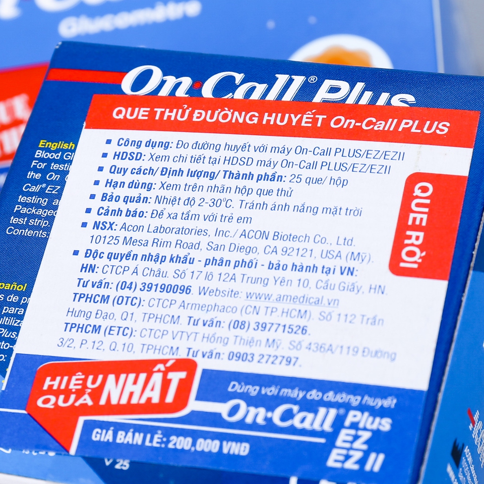 Combo 3 hộp que thử đường huyết ACON ON-CALL PLUS - NHẬP KHẨU MỸ