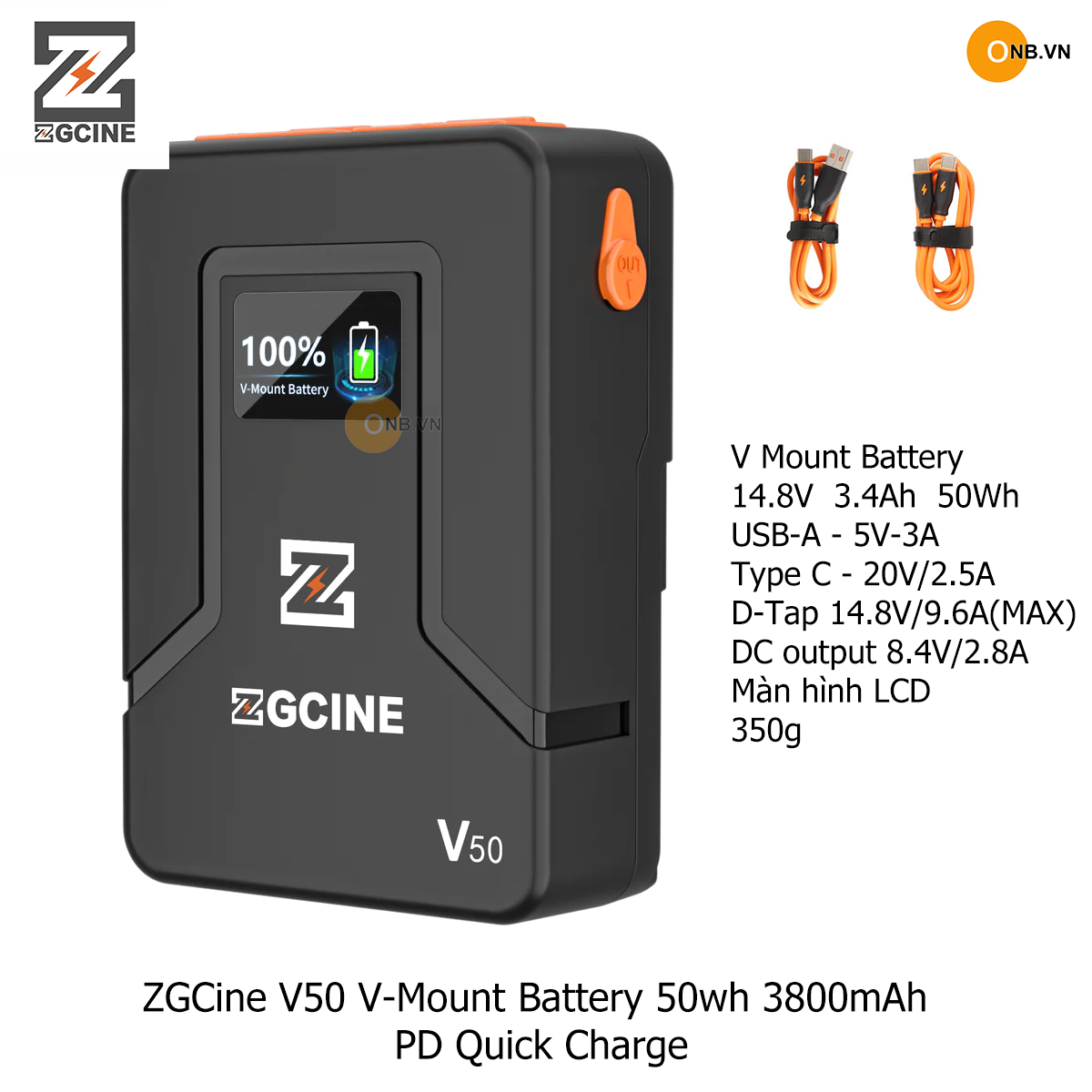 ZGCine V50 V-Mount Battery 50wh 3800mAh PD Quick Charge