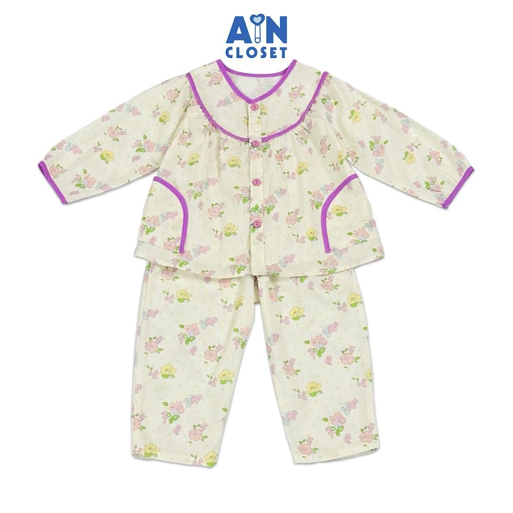 Bộ quần áo Dài bé gái họa tiết Hoa Nhí Tím Cotton - AICDBGNAAVRK - AIN Closet