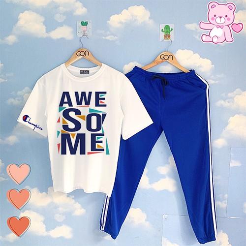 COMBO TIẾT KIỆM Set Đồ Bộ Áo Thun Tay Lửng Quần Kẻ 3Sọc, Quần Ulzzang 2 Sọc