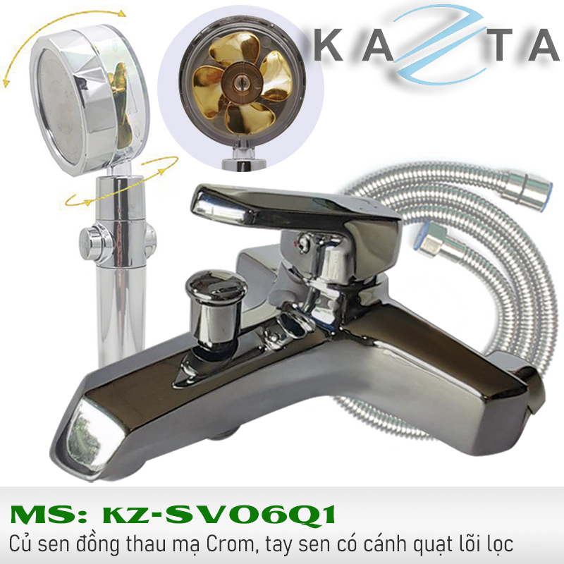 Vòi sen tắm nóng lạnh KAZTA KZ-SV06Q1 tay sen có cánh quạt tăng áp và lõi lọc ngăn bẩn