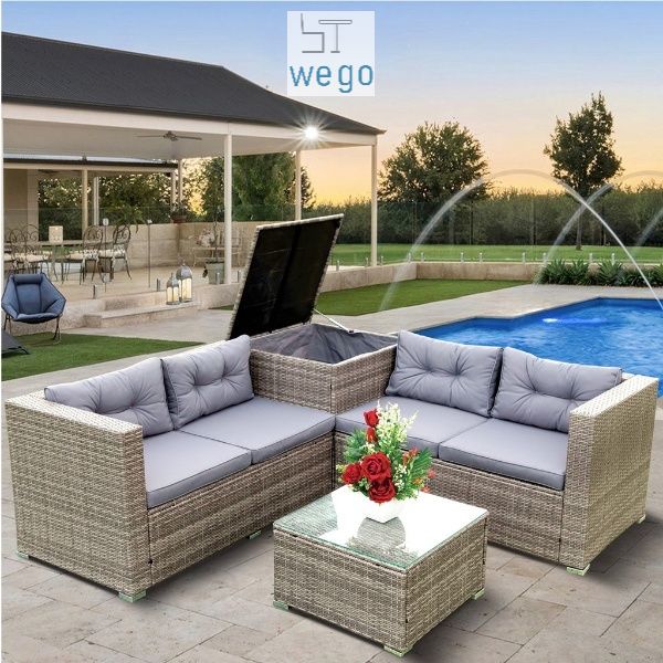 WEGO BỘ SOFA MÂY NHỰA NGOÀI TRỜI/ BỘ SOFA SÂN VƯỜN 4 CHỖ NGỒI// Outdoor Furniture Rattan Chair Sofa Set Balcony Table Garden Sofa 3 seater