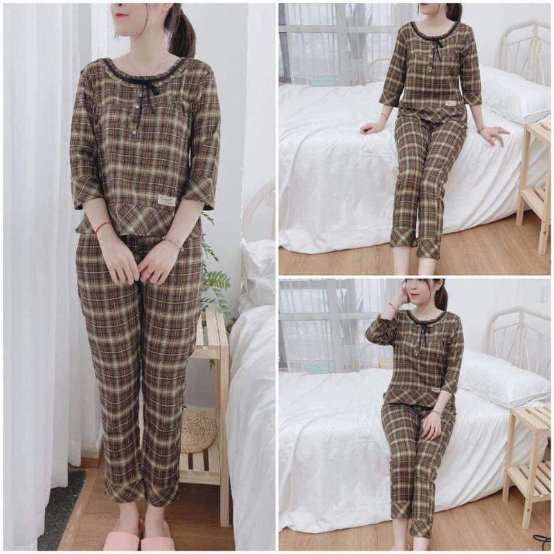Quần áo đồ bộ cổ nơ 2 màu sang đẹp