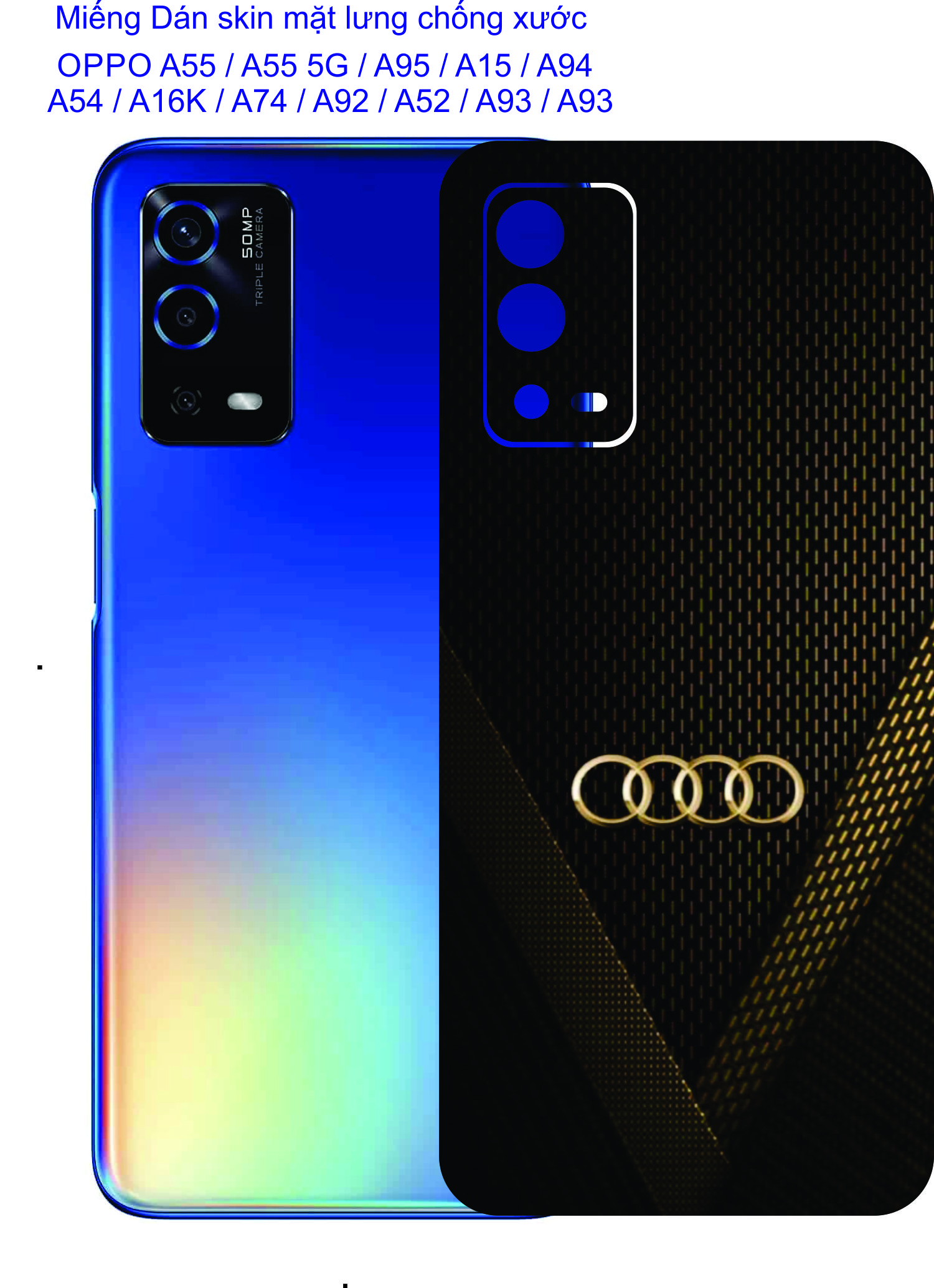 Miếng Dán Skin 3D mặt lưng dành cho OPPO A55 / A55 5G / A95 / A15 / A15s / A94 / A54 / A16K / A74 / A92 / A52 / A93 /