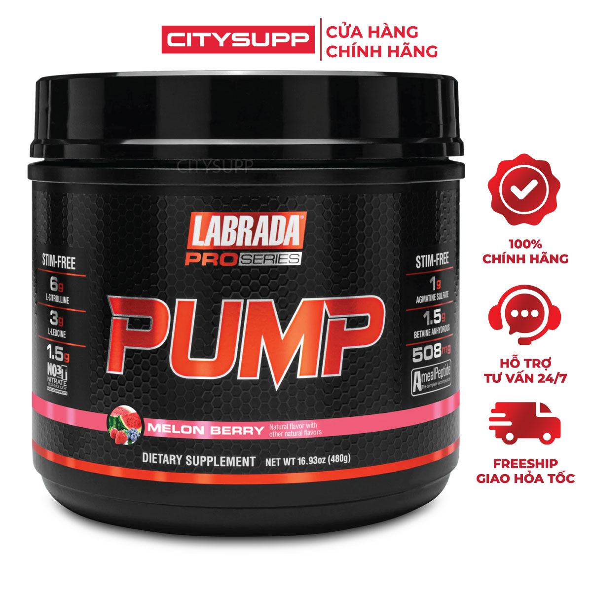 Labrada PUMP Pro Series (30 Lần Dùng), Pre-Workout Không Caffeine, Hỗ Trợ Pump Cơ, Cải Thiện Hiệu Suất