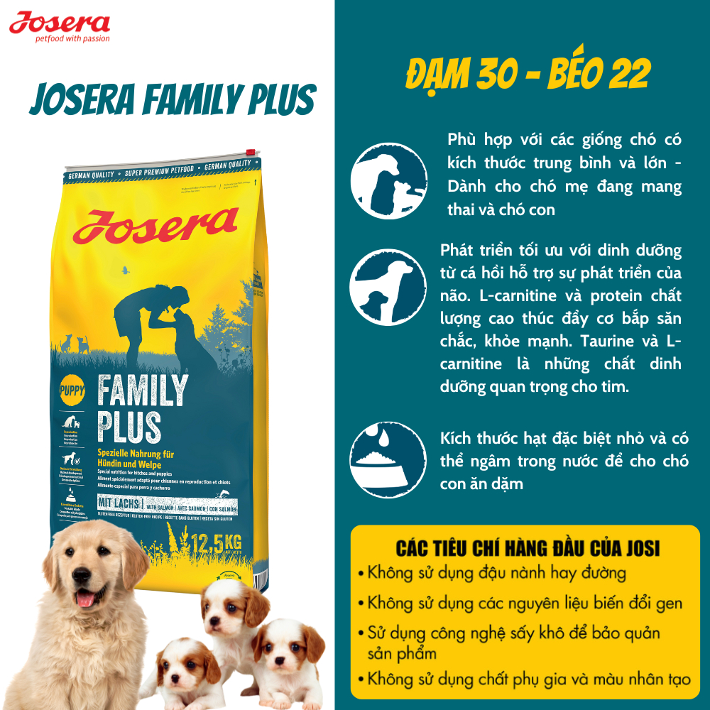 Thức Ăn Chó Cao Cấp Size Lớn Dành Cho Chó Mang Thai, Chó Con, Chó Mẹ - Josera Family Plus 12,5kg