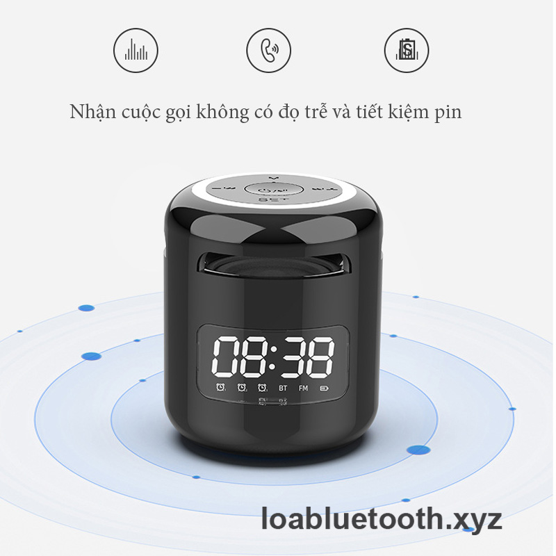 Loa bluetooth mini JM01 giá rẻ, bass mạnh, led hiển thị giờ kèm đồng hồ báo thức, âm thanh vòm 360 độ, pin 8h