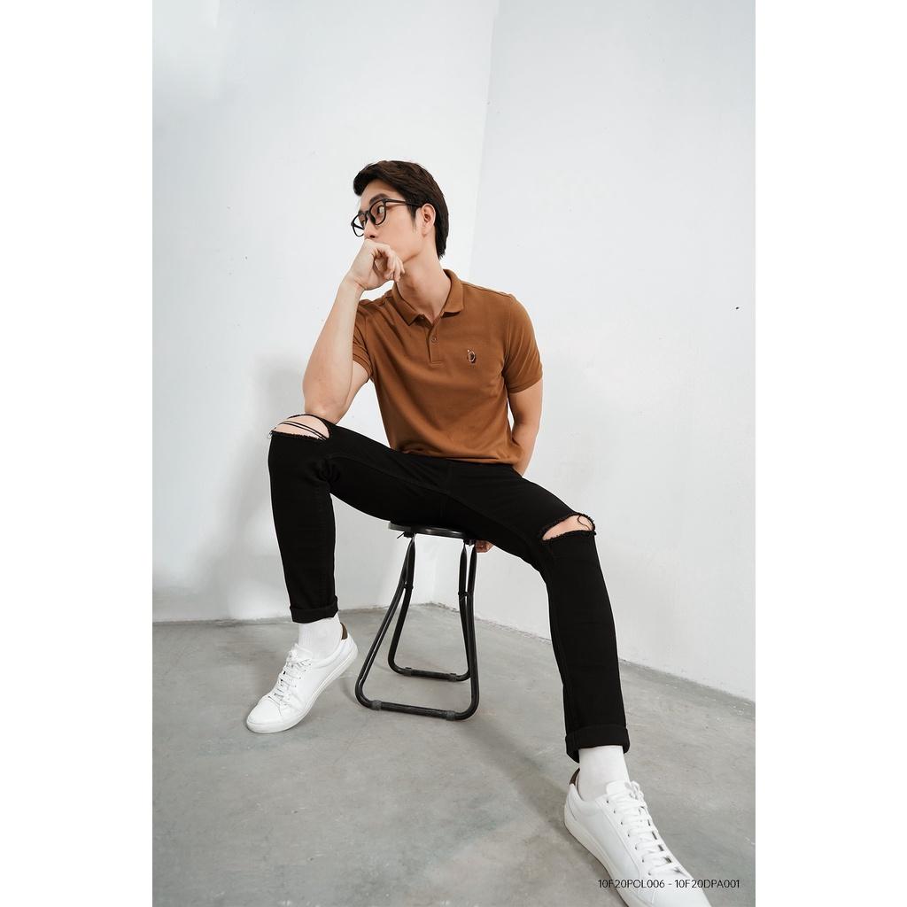Quần jean nam 10F20DPA101CR1 - Quần Jean nam màu đen rách gối form skinny