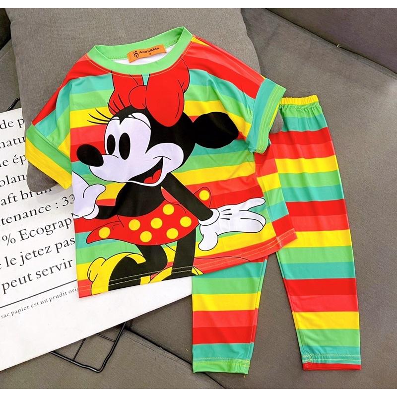 Bộ tay ngắn quần dài bo gấu thun lạnh 3d in loang loại 1 mickeyanna