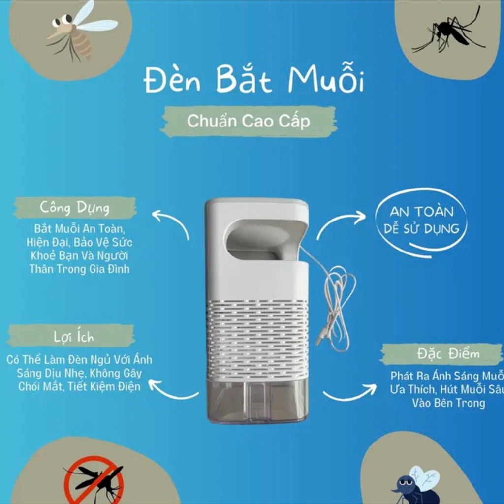Đèn Bắt Muỗi – Máy Bắt Muỗi Diệt Côn Trùng Thông Minh Kiêm Đèn Ngủ Có Cổng Cắm USB - BM01 chính hãng miDoctor
