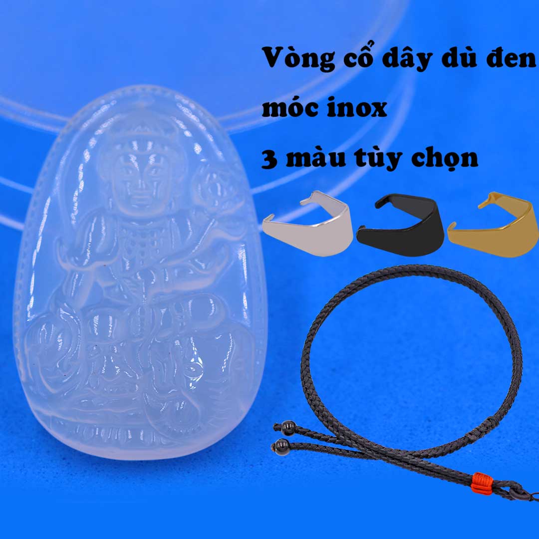 Mặt Phật Phổ hiền mã não trắng kèm vòng cổ dây dù đen + móc inox trắng, mặt dây chuyền Phật bản mệnh, vòng cổ mặt Phật