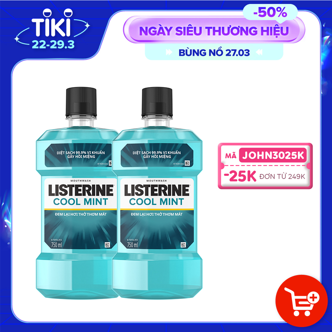 Bộ Đôi Nước Súc Miệng Hương Bạc Hà Listerine Cool Mint (750ml/ Chai) - 8850007800071