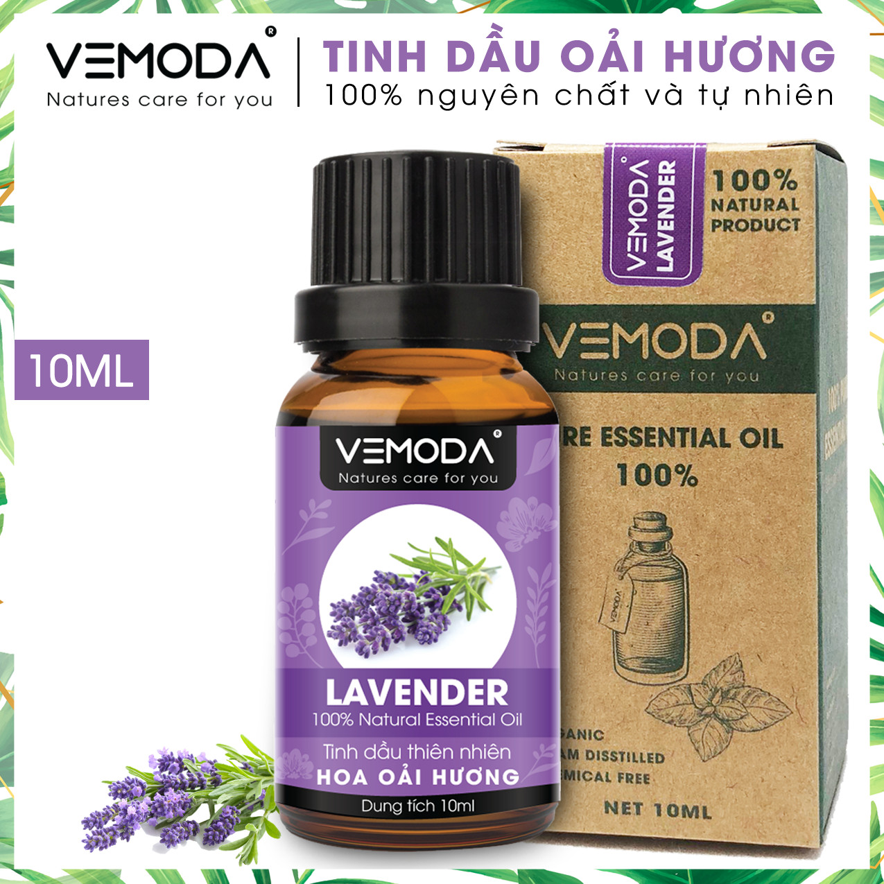 Tinh dầu Oải hương cao cấp. Lavender Essential Oil 10ml. Tinh dầu xông phòng giúp thư giãn, giảm căng thẳng, khử mùi, nâng cao chất lượng giấc ngủ. Tinh dầu thơm phòng cao cấp Vemoda