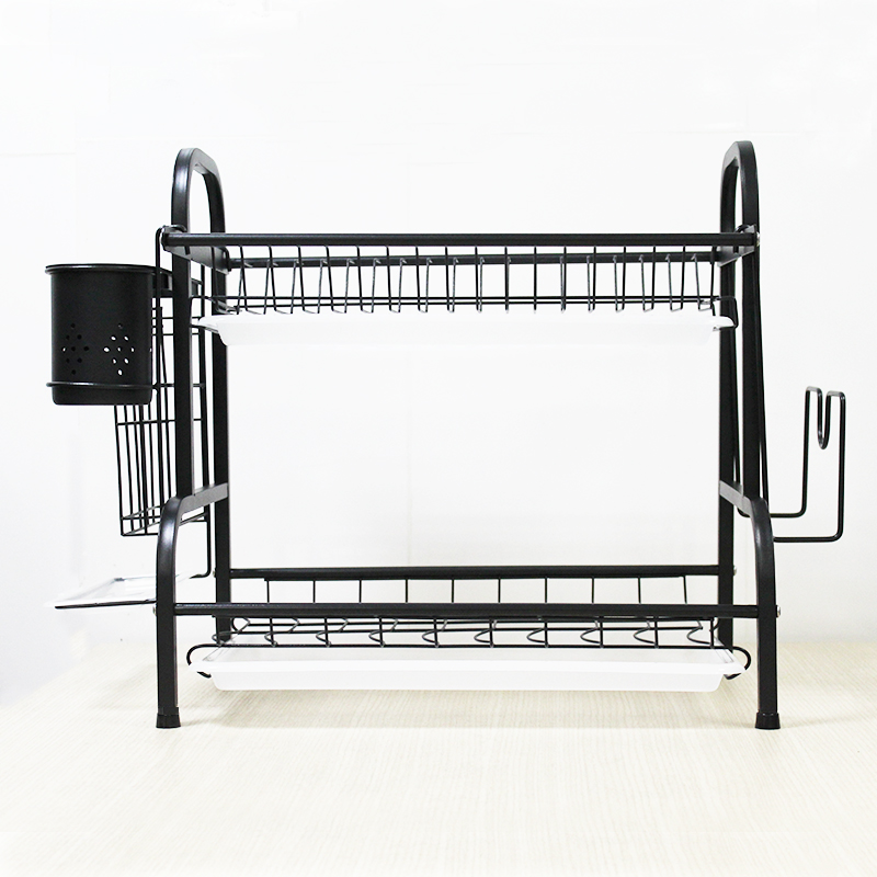 Bộ giá kệ để và sắp xếp chén bát đĩa gia đình đặt bàn thiết kế 2 tầng bằng sắt sơn tĩnh điện chống han gỉ có kèm khay hứng nước bằng nhựa