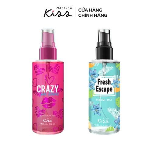 Bộ Đôi Mùi Hương Nước Hoa Malissa Kiss Body Mist Crazy In Love + Fresh Escape