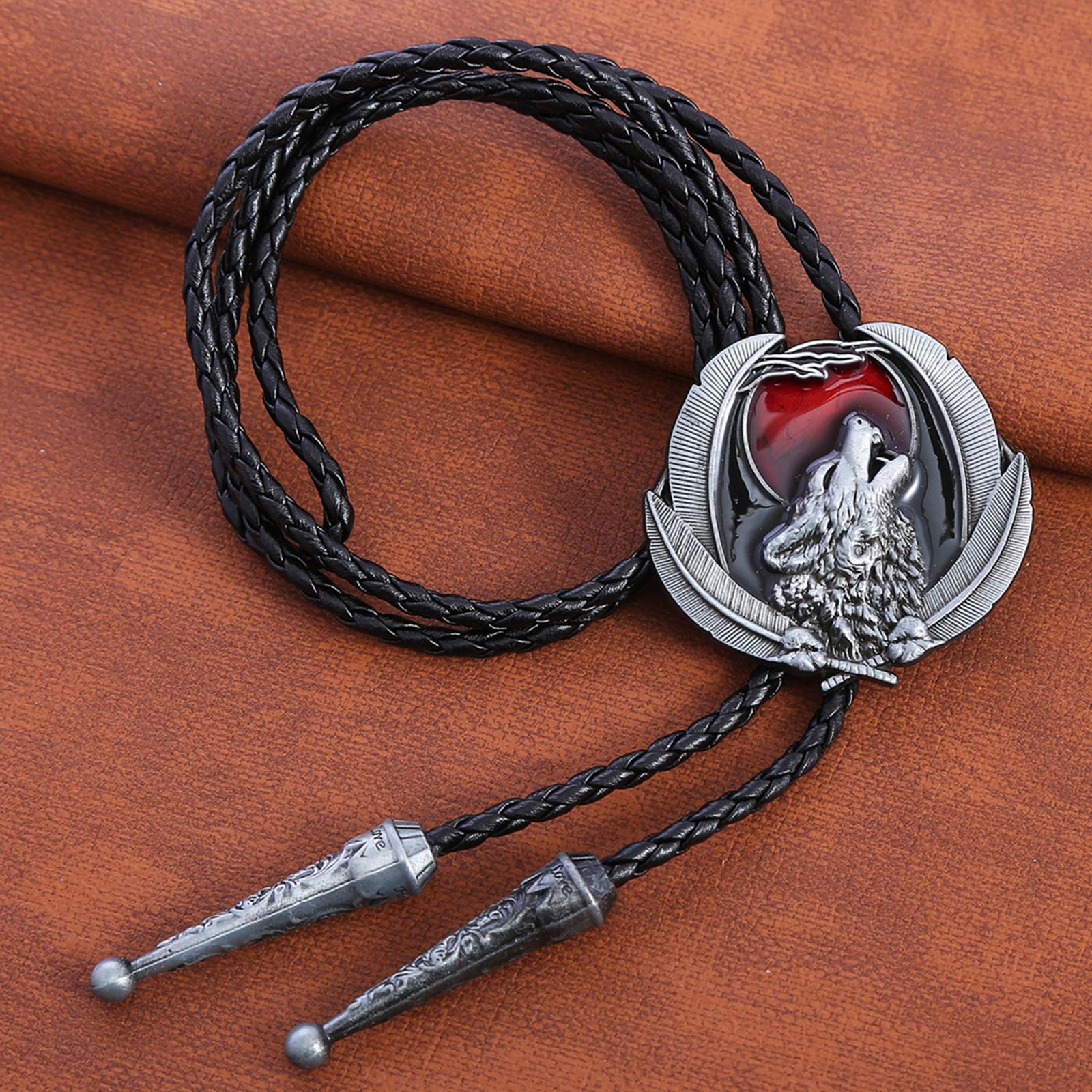 PU Western Bolo Tie Necktie Adjustable Women Men Pendant Costume Necklace