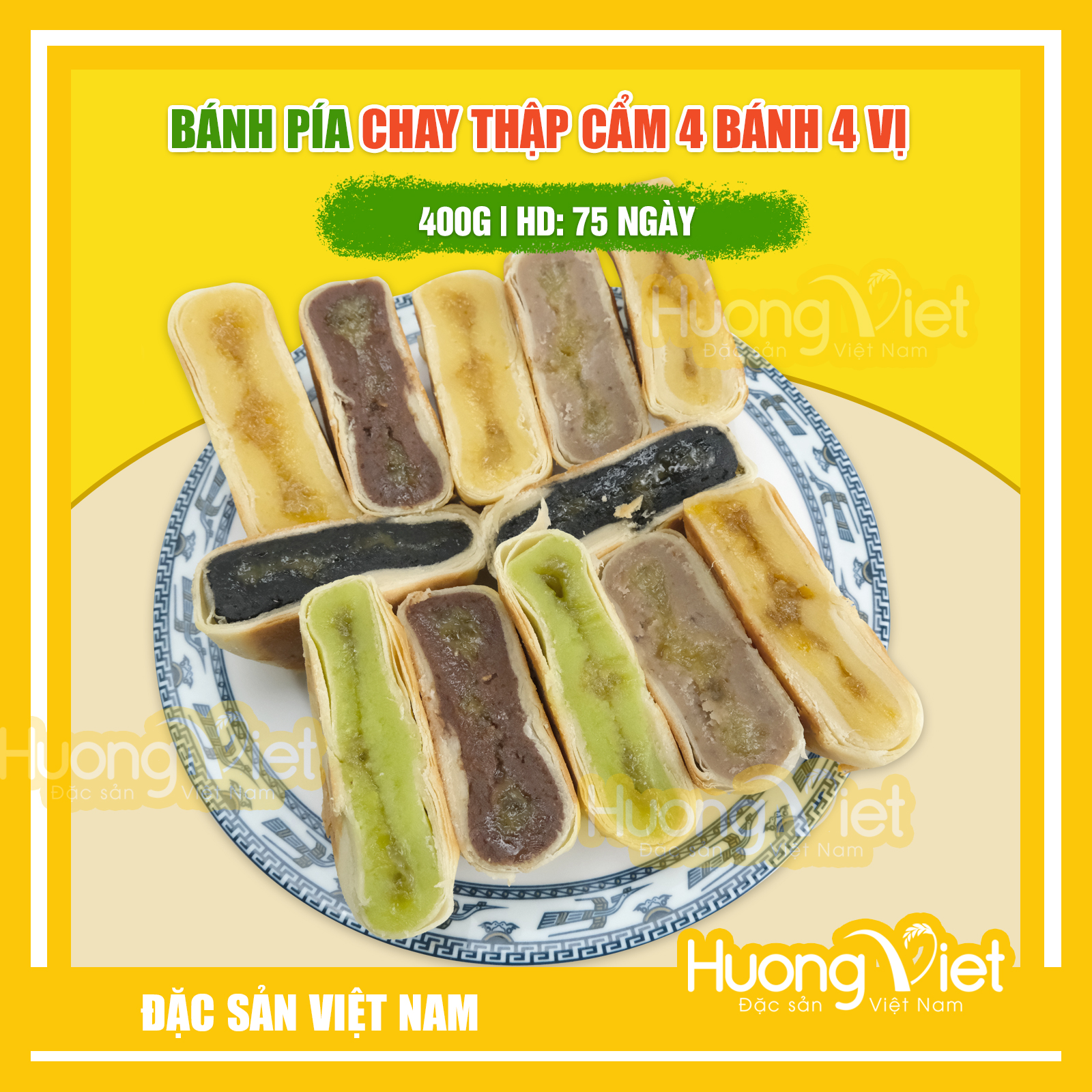 Đặc Sản Sóc Trăng - Bánh Pía Chay Thập Cẩm 4 Vị Khác Nhau 400G, Bánh Pía Chay Sóc Trăng Tân Huê Viên